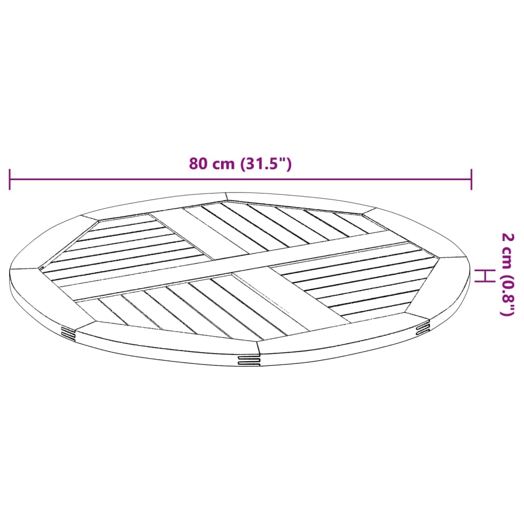 Tafelblad rond Ø 80x2,2 cm massief acaciahout