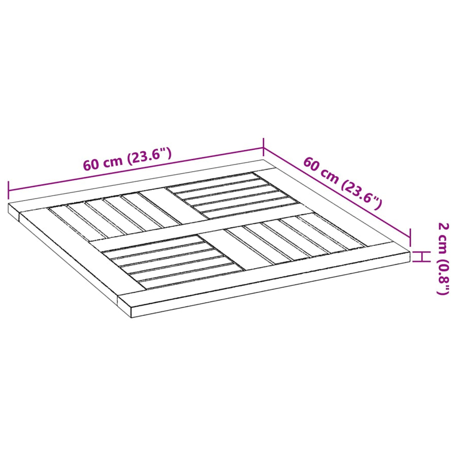 Tafelblad vierkant 60x60x2 cm massief acaciahout