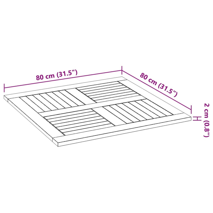 Tafelblad vierkant 80x80x2,2 cm massief acaciahout