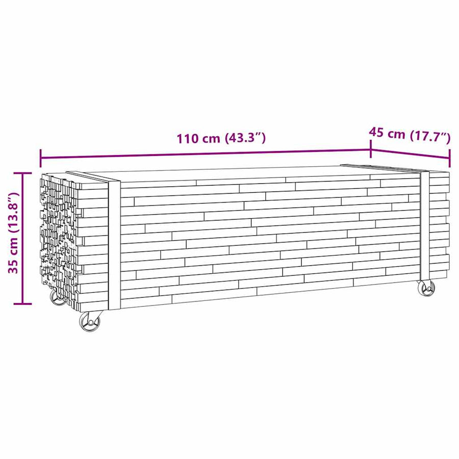 Salontafel 110x45x35 cm massief teakhout