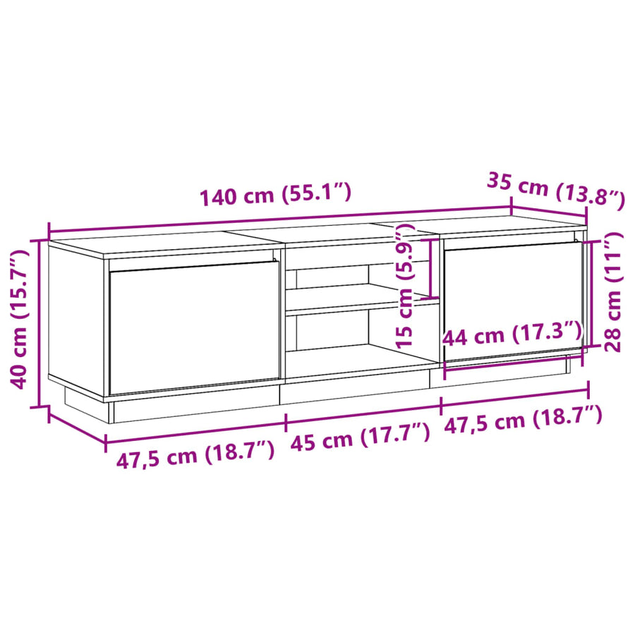 Tv-meubel 140x35x40 cm massief grenenhout wasbruin