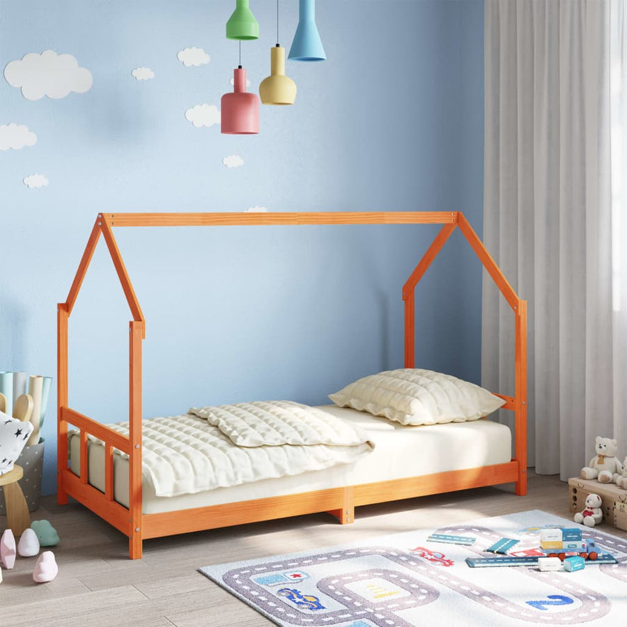 Kinderbedframe massief grenenhout wasbruin 90x190 cm