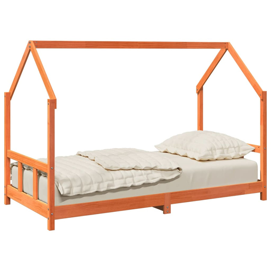 Kinderbedframe massief grenenhout wasbruin 90x190 cm