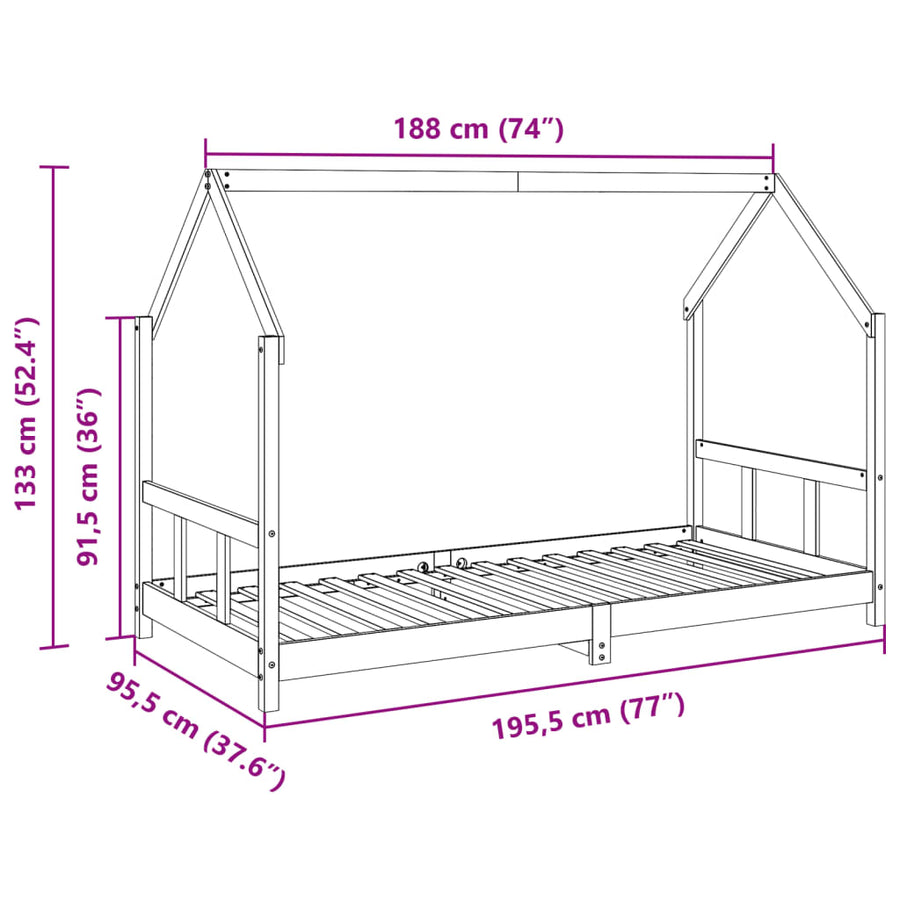 Kinderbedframe massief grenenhout wasbruin 90x190 cm
