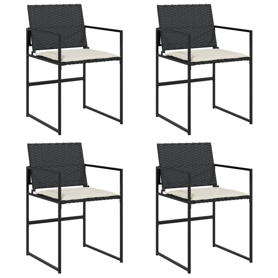 Tuinstoelen 4 st met kussens poly rattan zwart