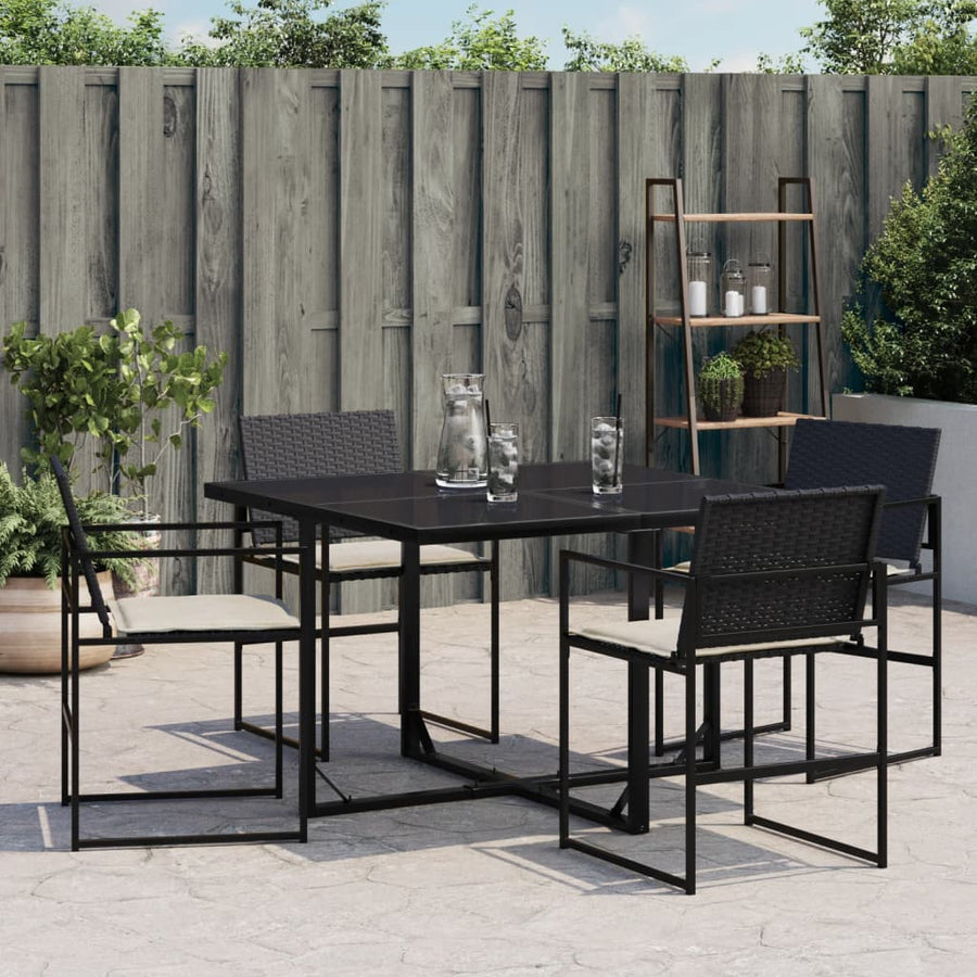 Tuinstoelen 4 st met kussens poly rattan zwart