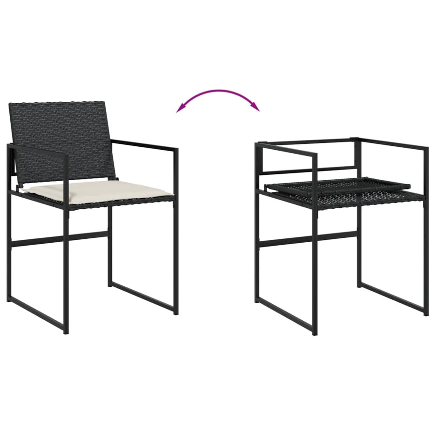 Tuinstoelen 4 st met kussens poly rattan zwart