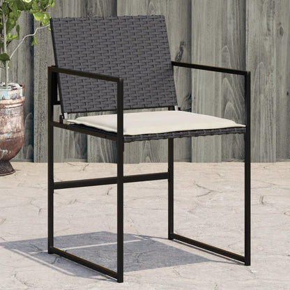 Tuinstoelen 4 st met kussens poly rattan zwart