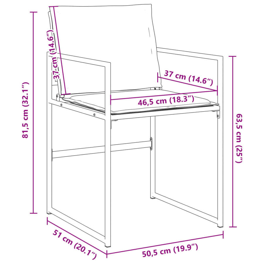 Tuinstoelen 4 st met kussens staal en textileen zwart