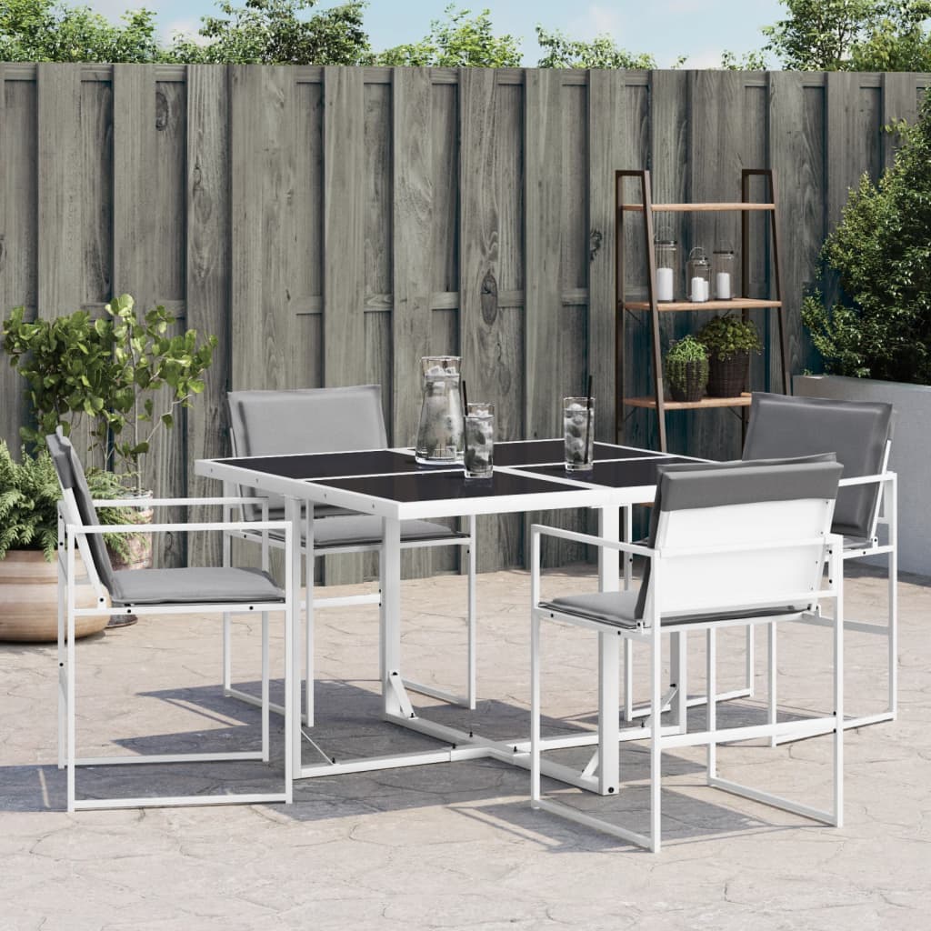 Tuinstoelen 4 st met kussens staal en textileen wit
