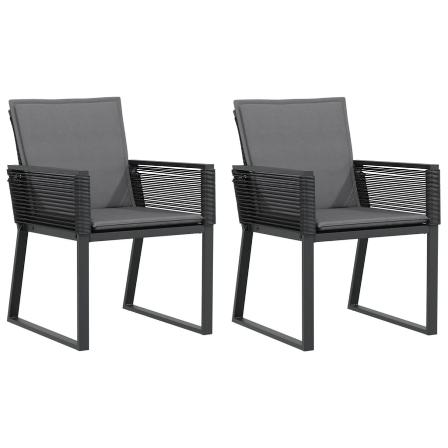 Tuinstoelen 2 st met kussens poly rattan zwart