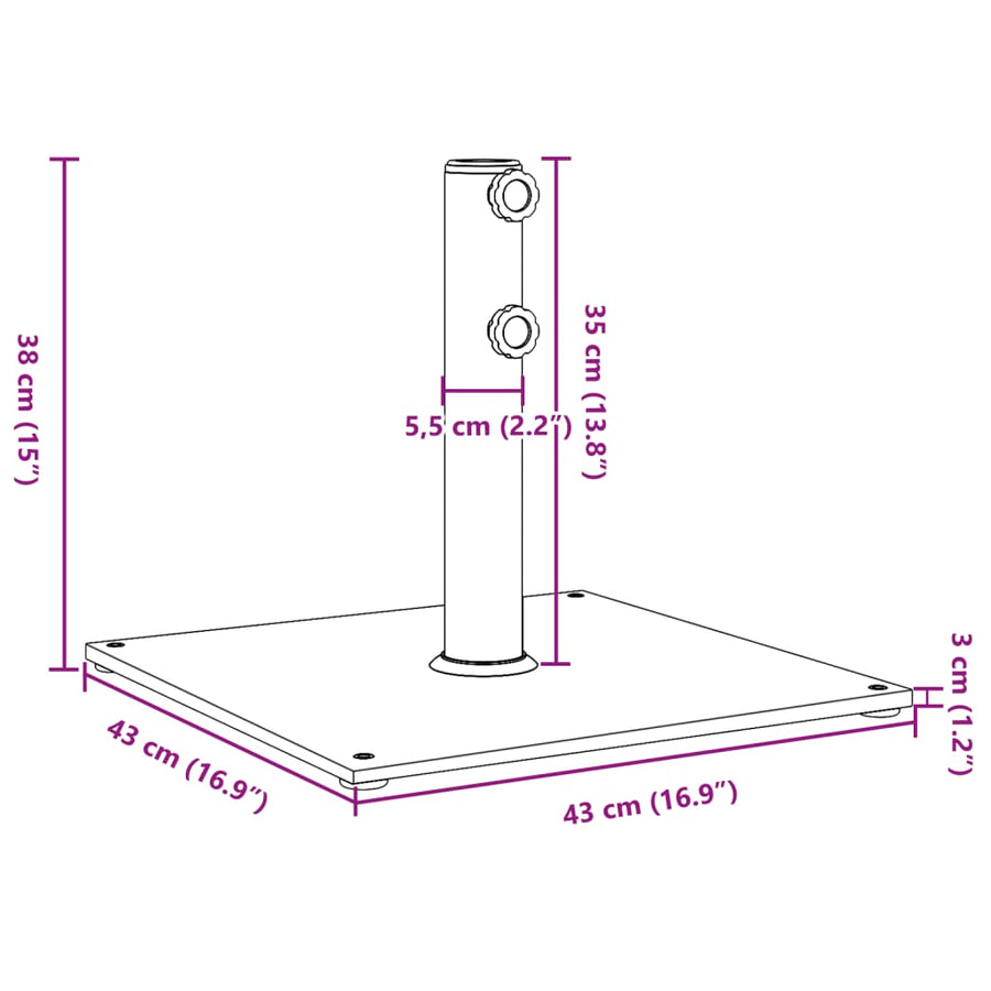 Parasolvoet Voor Stokken Van Ø32/38/48 Mm 17 Kg Vierkant Wit