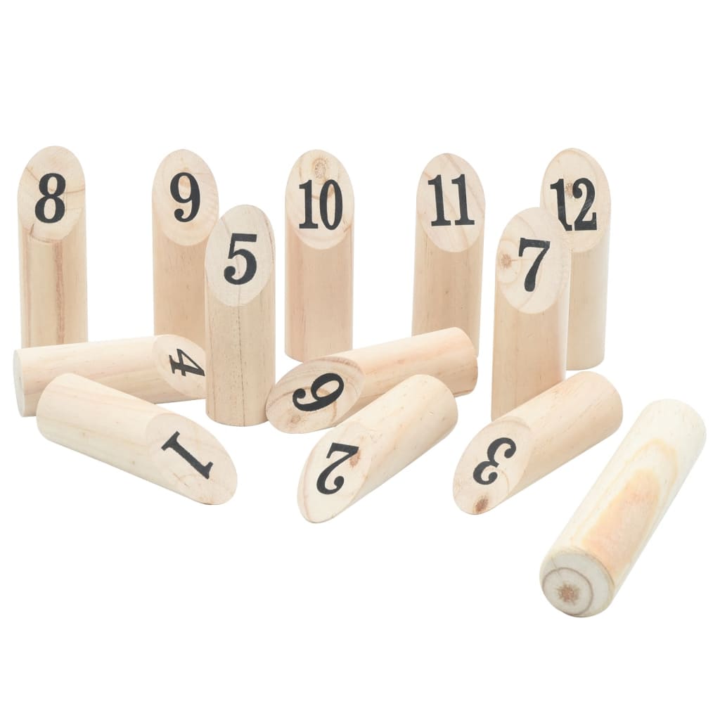 13-delige Nummerkubb spelset met draagtas massief grenenhout