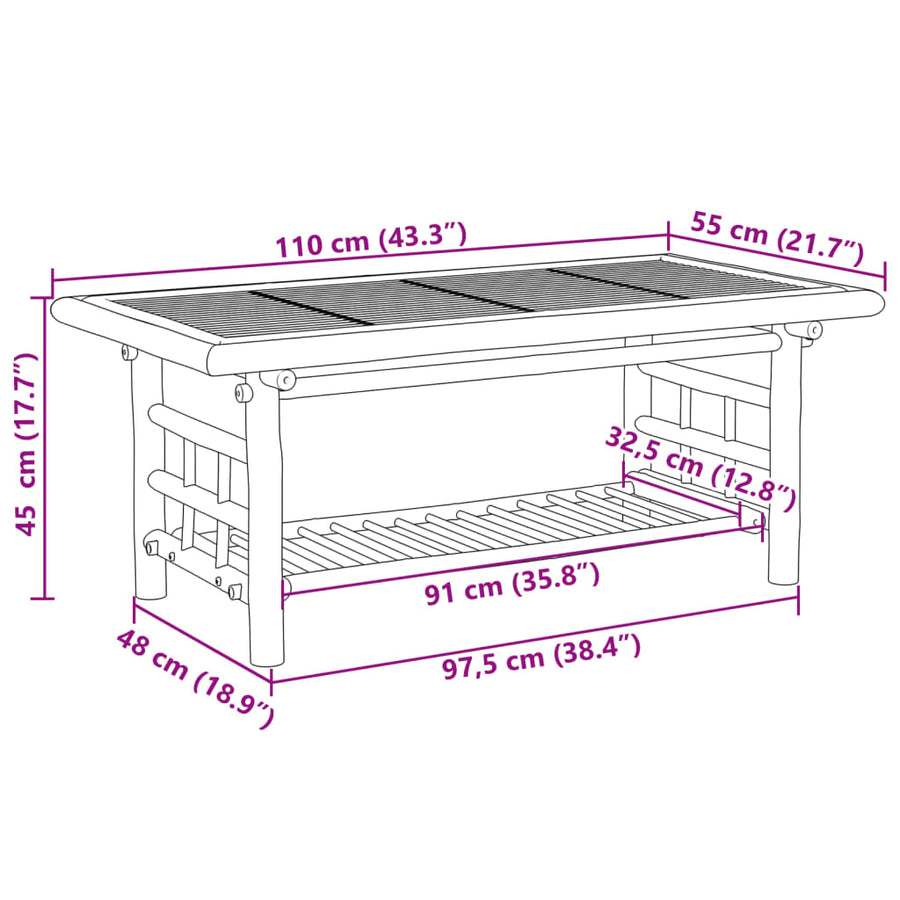 Salontafel 110x55x45 cm bamboe