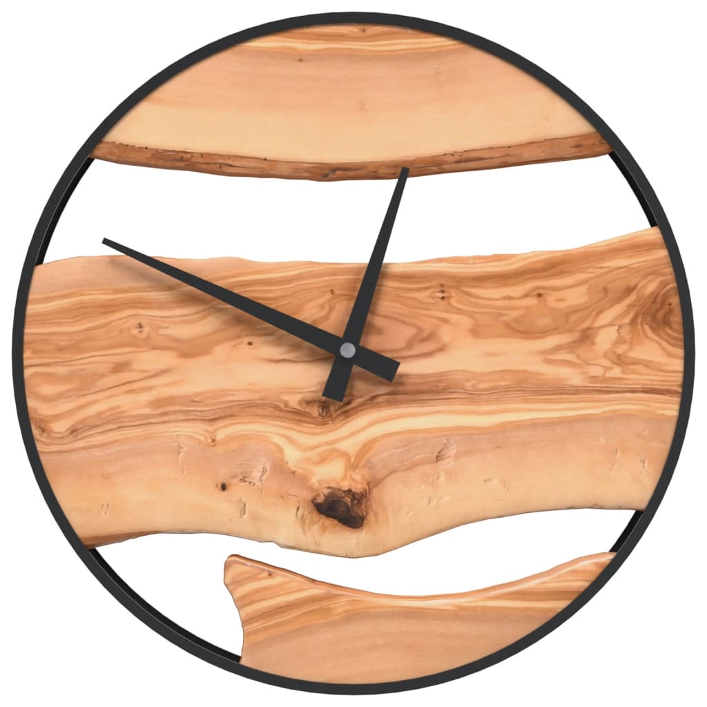 Wandklok Ø35 cm ijzer en olijfhout bruin