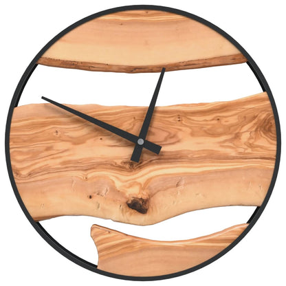 Wandklok Ø35 cm ijzer en olijfhout bruin