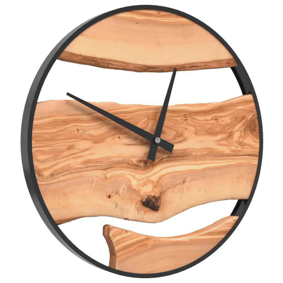 Wandklok Ø35 cm ijzer en olijfhout bruin