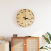Wandklok Ø30 cm bewerkt hout geel lichtgevend