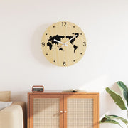 Wandklok 30 cm bewerkt hout geel zwart