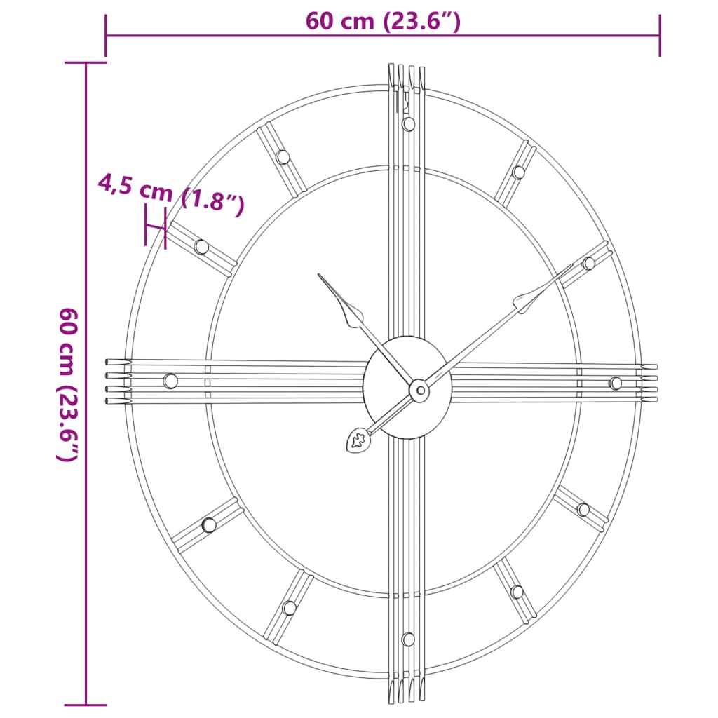 Wandklok Ø60 cm ijzer zwart