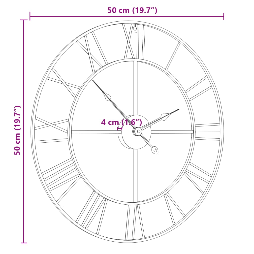 Wandklok Ø50 cm ijzer zwart