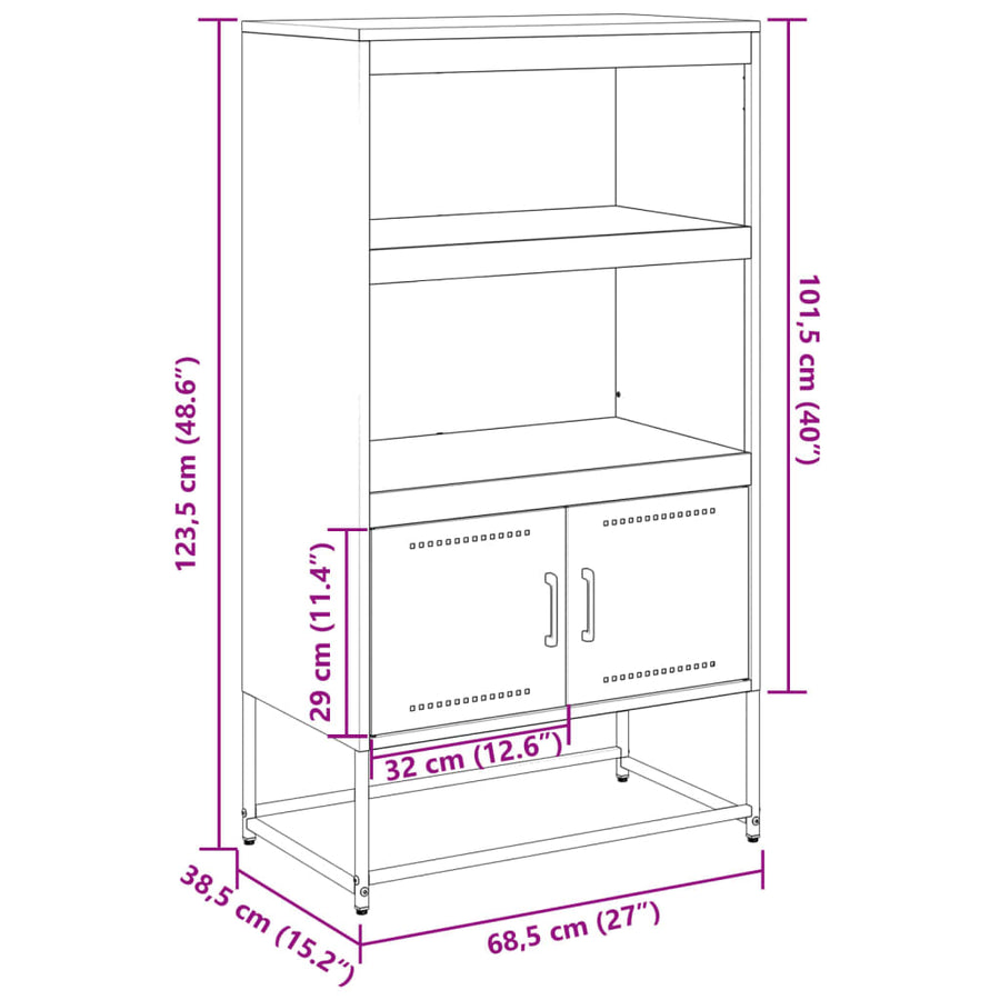Hoge kast 68,5x38,5x123,5 cm staal wit