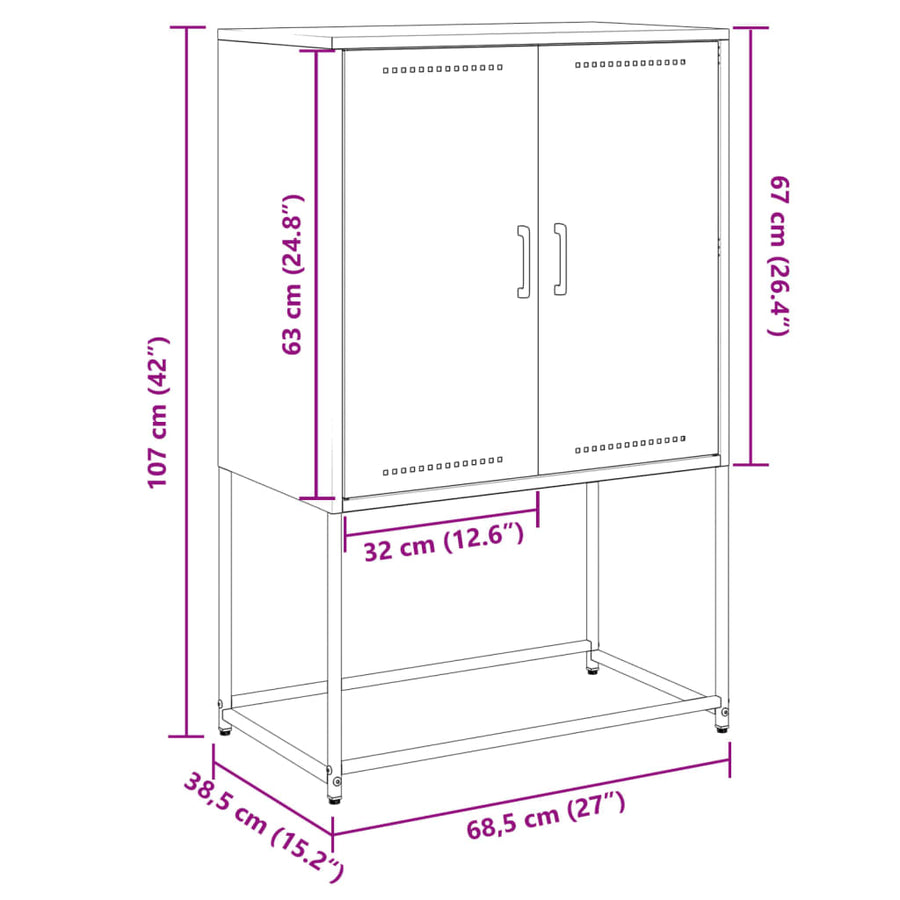 Hoge kast 68,5x38,5x107 cm staal zwart