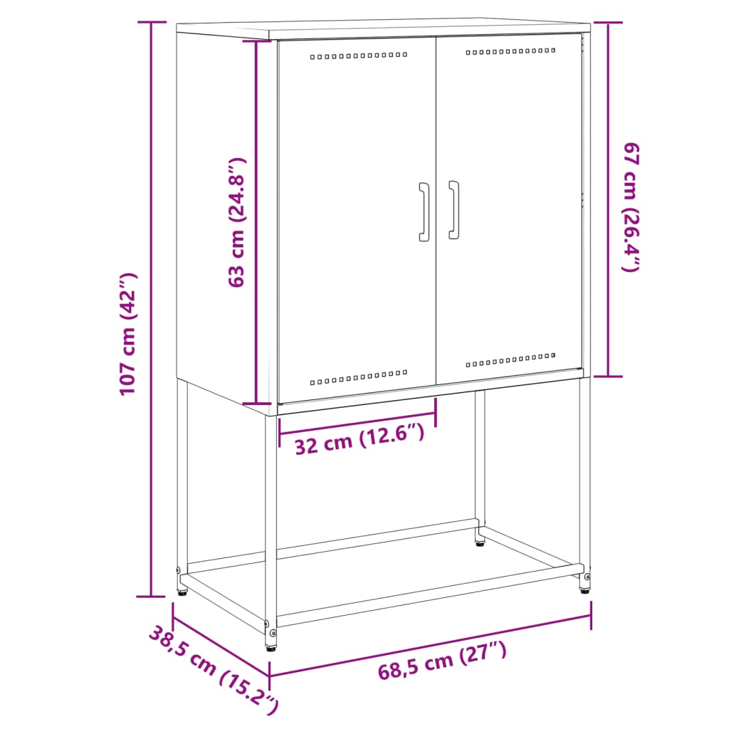 Hoge kast 68,5x38,5x107 cm staal olijfgroen