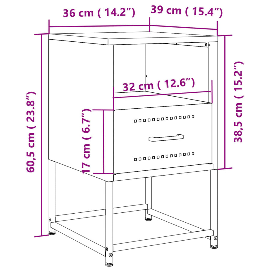 Nachtkastjes 2 st 36x39x60,5 cm staal roze