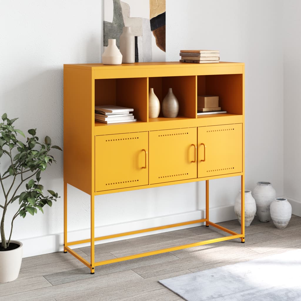Dressoir 100,5x39x107 cm koudgewalst staal mosterdgeel