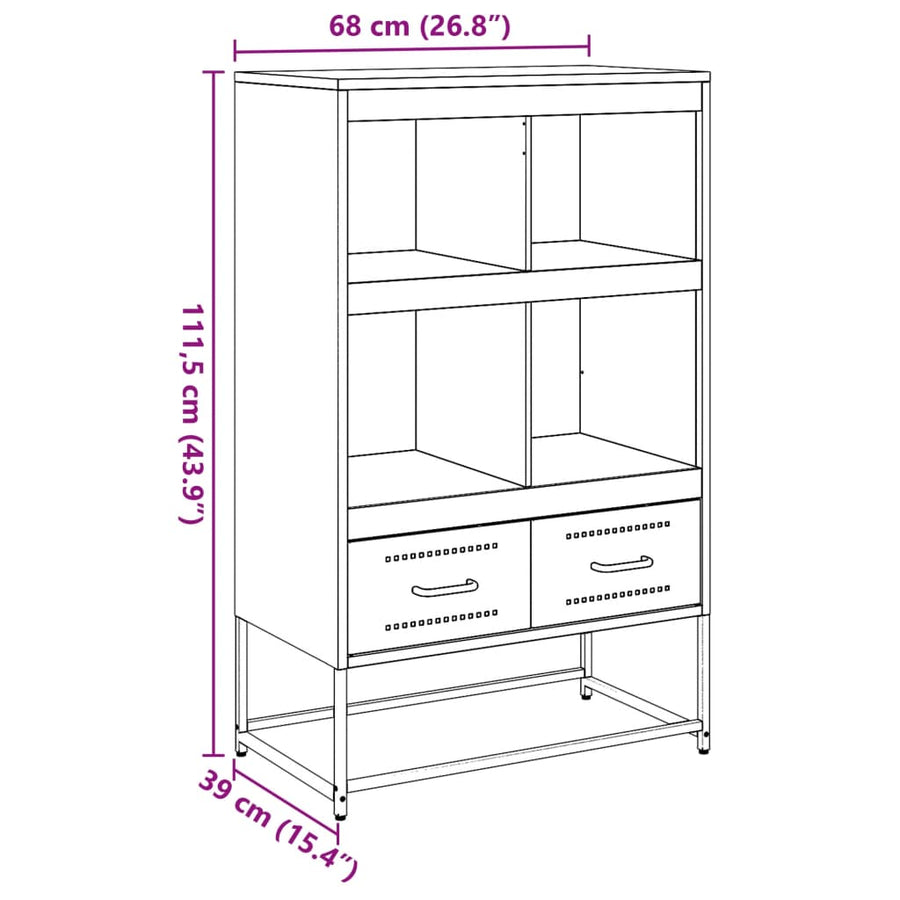 Hoge kast 68,5x39x111,5 cm koudgewalst staal zwart