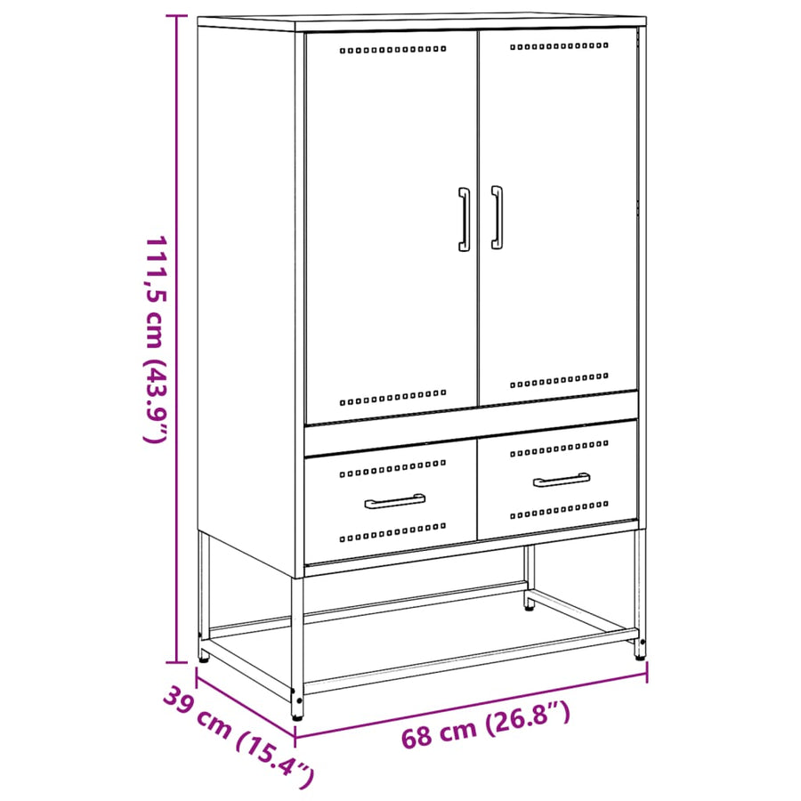 Hoge kast 68x39x111,5 cm koudgewalst staal zwart