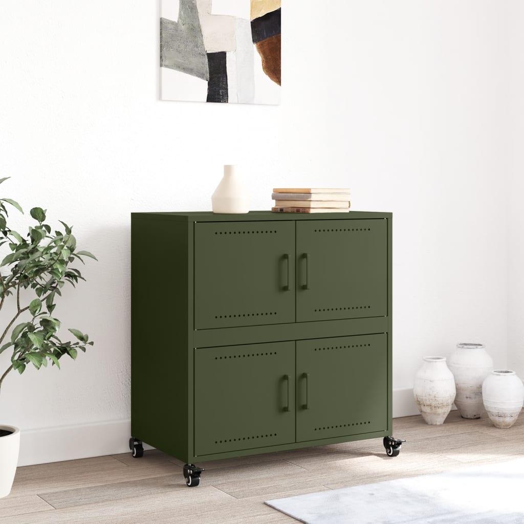 Dressoir 68x39x72 cm staal olijfgroen