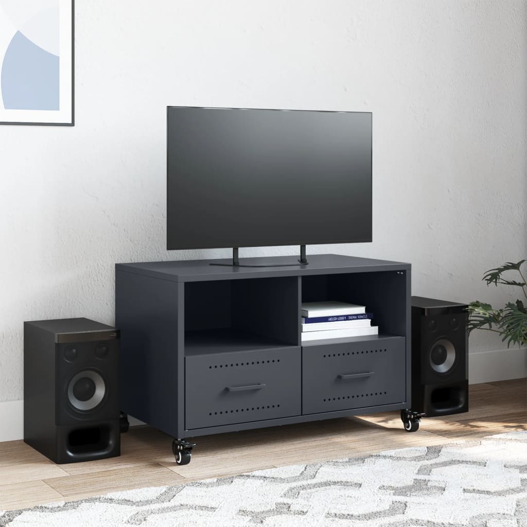 Tv-meubel 68x39x43,5 cm koudgewalst staal antracietkleurig