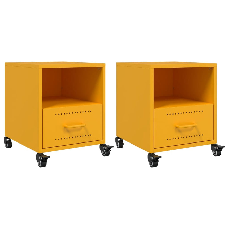 Nachtkastjes 2 st 36x39x43,5 cm staal mosterdgeel