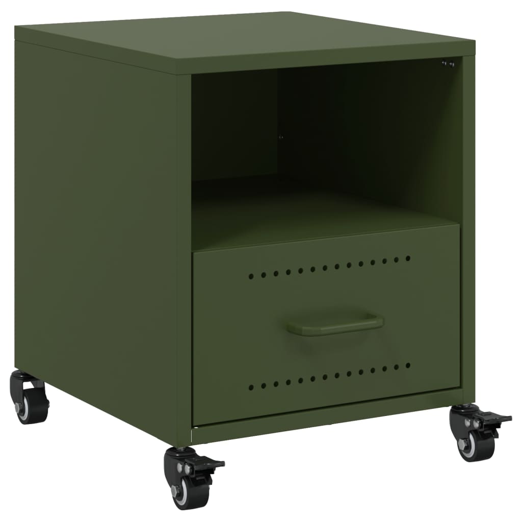 Nachtkastje 36x39x43,5 cm staal olijfgroen