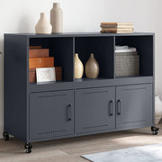 Dressoir 100,5x39x72 cm staal antraciet met wielen