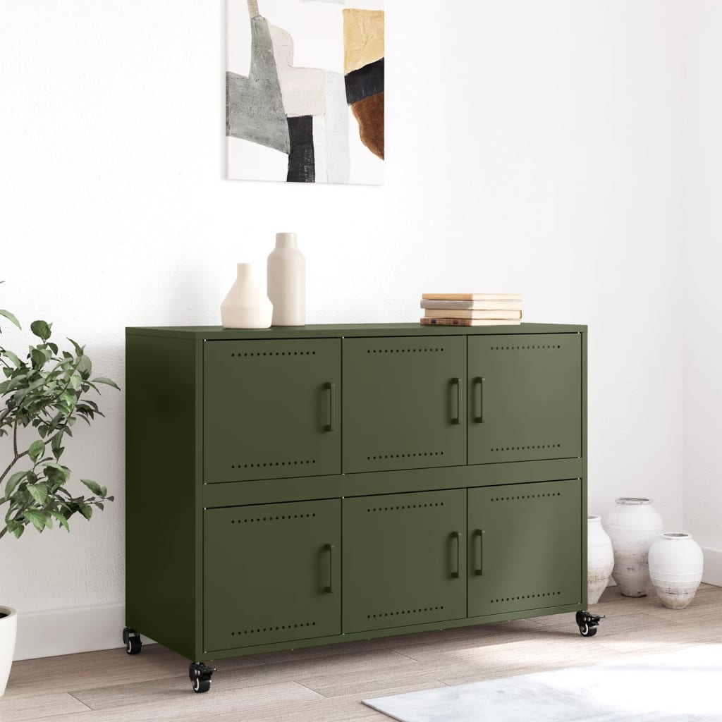 Dressoir 100,5X39X72 Cm Staal Olijf Groen