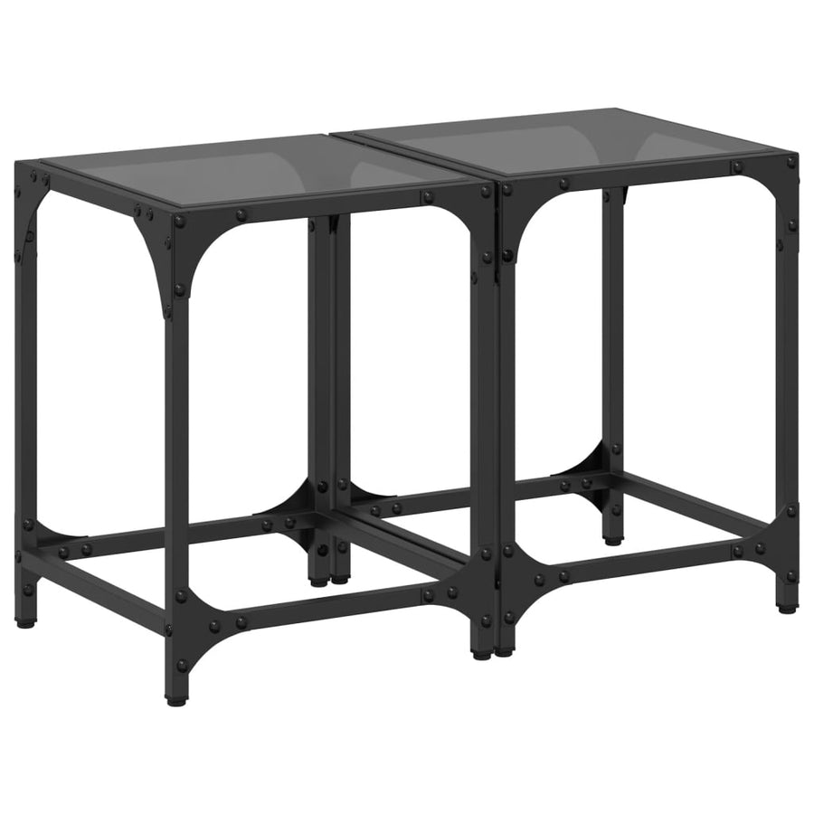 Salontafels 2 st met zwart glazen blad 30x30x40 cm staal
