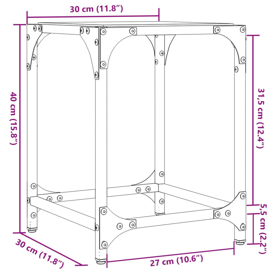 Salontafels 2 st met zwart glazen blad 30x30x40 cm staal
