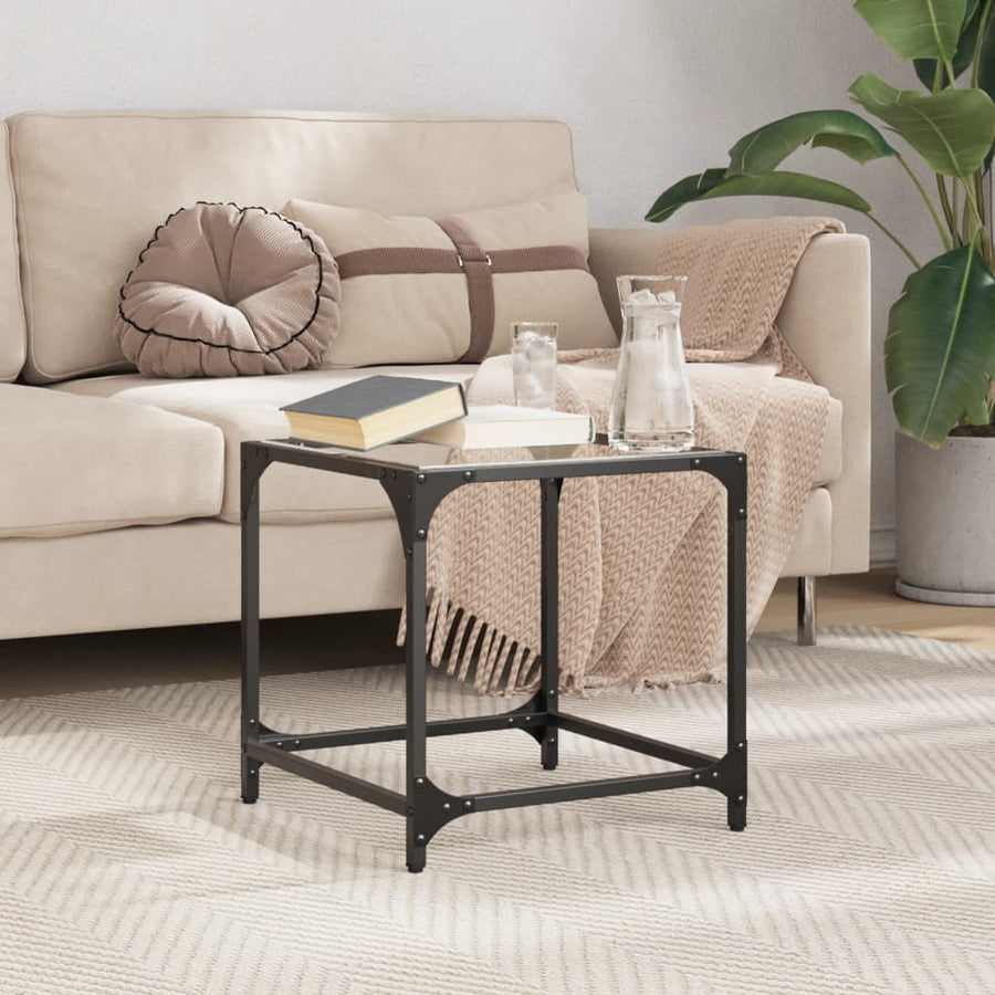 Salontafel met transparant glazen blad 40x40x40 cm staal