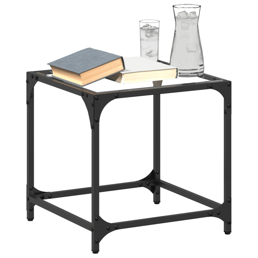Salontafel met transparant glazen blad 40x40x40 cm staal