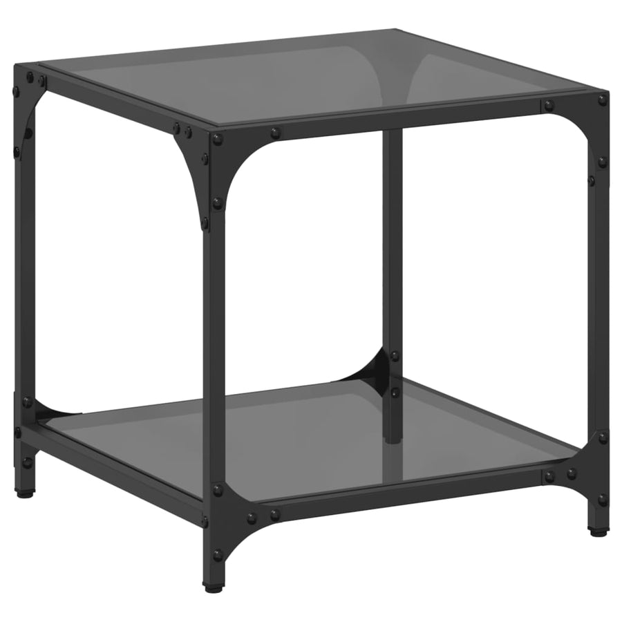 Salontafel met zwart glazen blad 40x40x40 cm staal