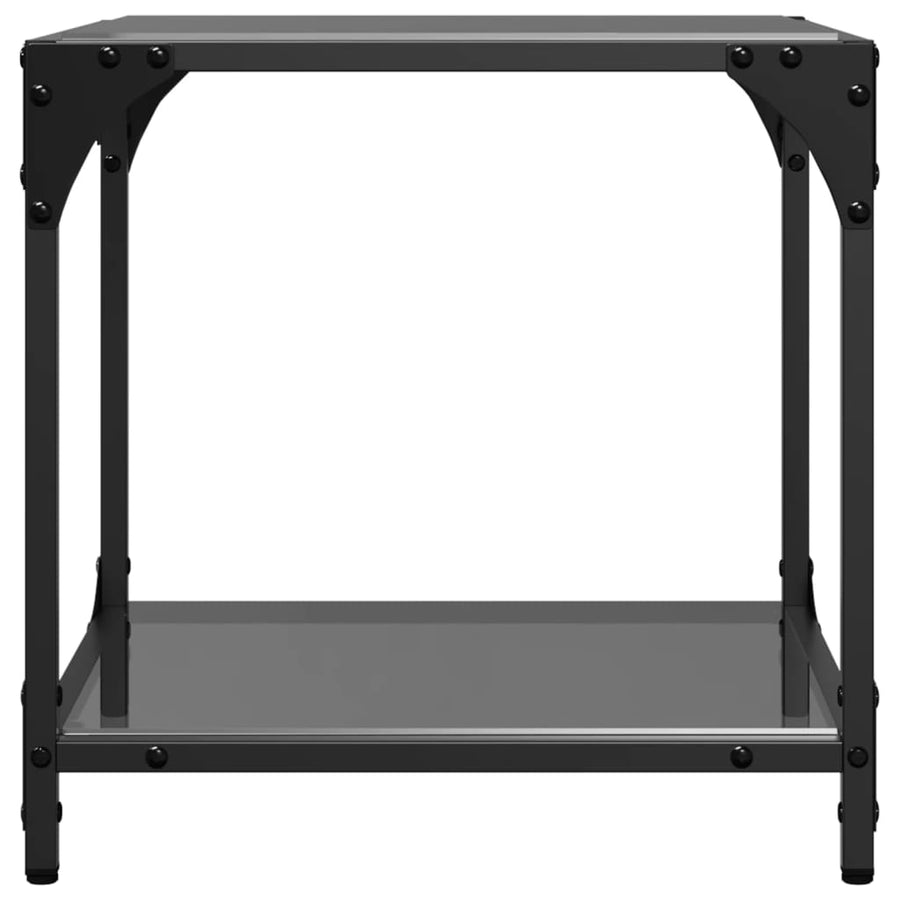 Salontafel met zwart glazen blad 40x40x40 cm staal