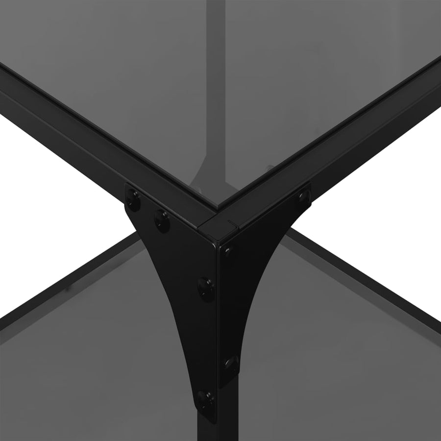Salontafel met zwart glazen blad 40x40x40 cm staal