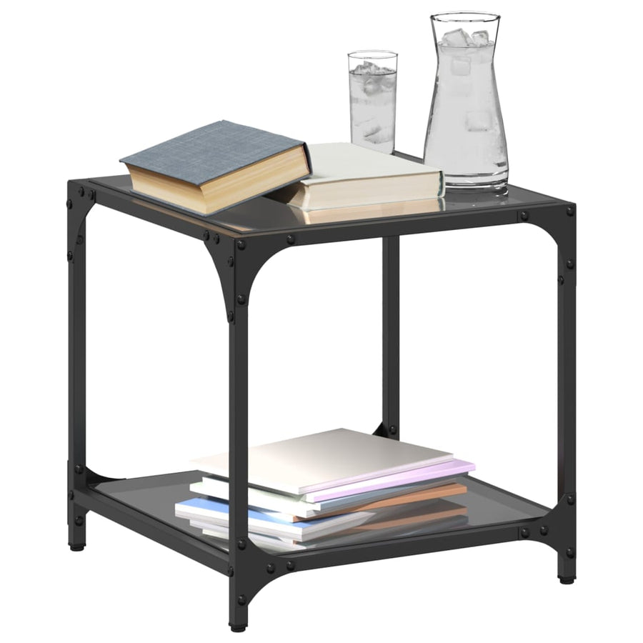 Salontafels 2 st met zwart glazen blad 40x40x40 cm staal