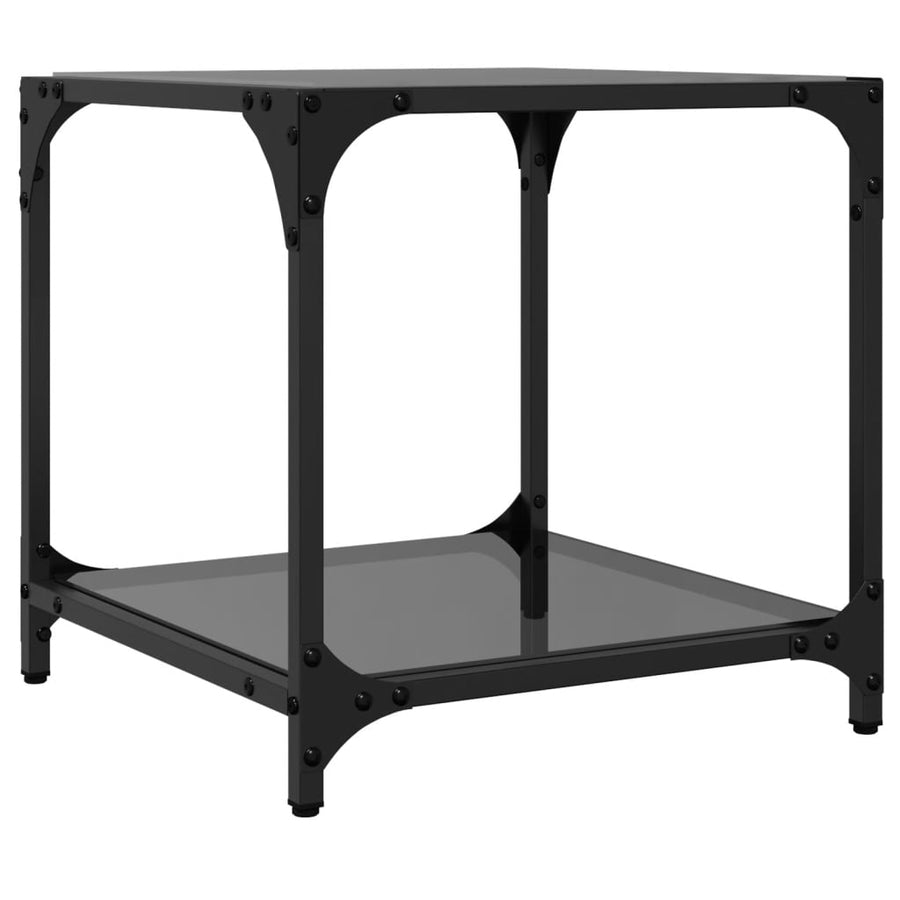 Salontafels 2 st met zwart glazen blad 40x40x40 cm staal