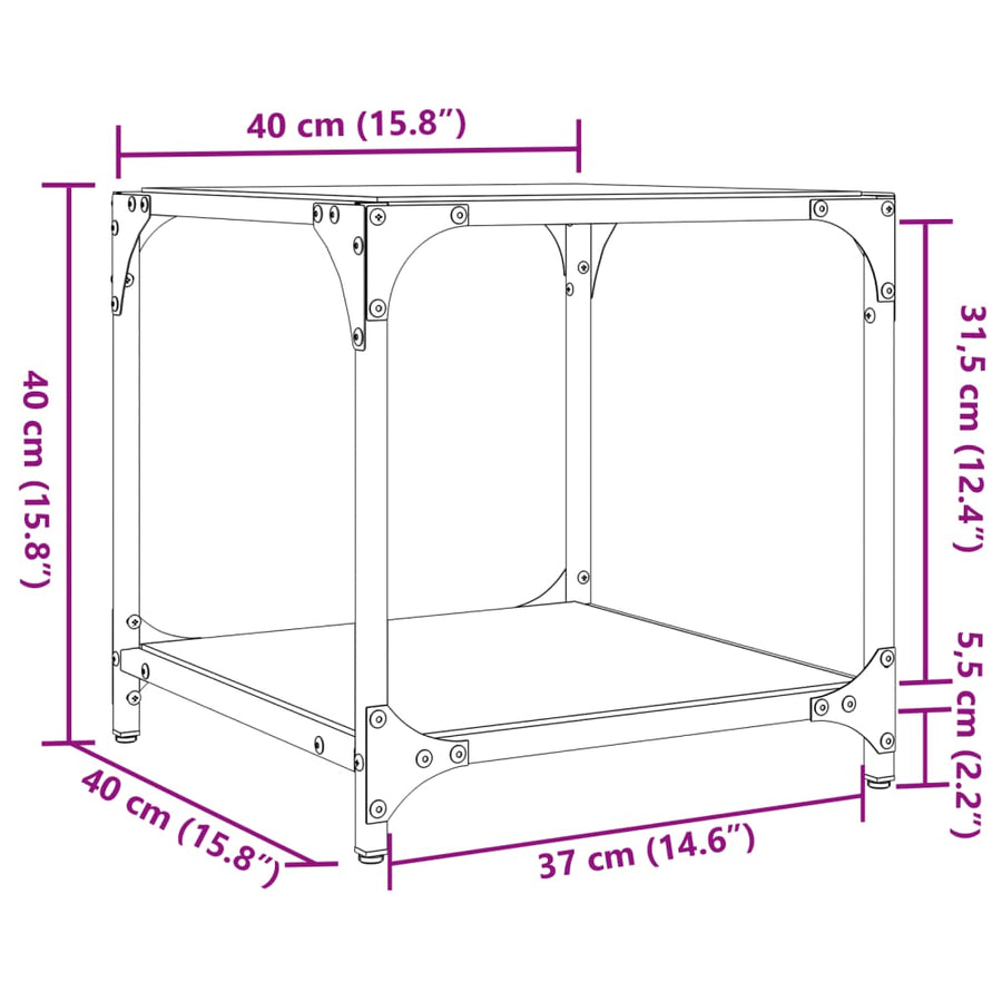 Salontafels 2 st met zwart glazen blad 40x40x40 cm staal
