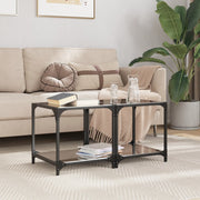 Salontafel set 2 st zwart glas 40x40x40 cm staal