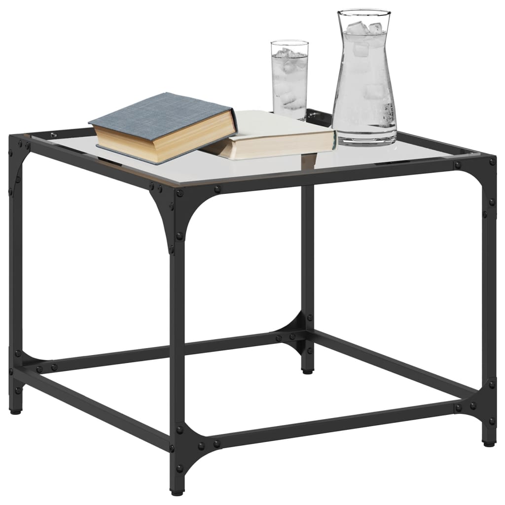 Salontafel met transparant glazen blad 50x50x40 cm staal
